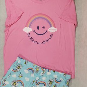 Joe Boxer Womens Size Medium “Be Kind” Short Pajama 2‎ pc Set Pink Rainbow NWOT